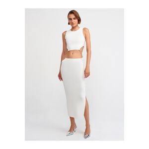 Dilvin 80110 Waist Decollete Stone Knitwear Skirt-Ecru