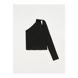 Dilvin 10328 Right Shoulder Open Single Sleeve Sweater-black