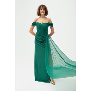 Lafaba Dámské Smaragdově Zelené Kostice Korzet Detailní Stříbřité Dlouhé Večerní Šaty
