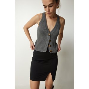 Happiness İstanbul Women's Anthracite Halterneck Buttons Knitwear Vest