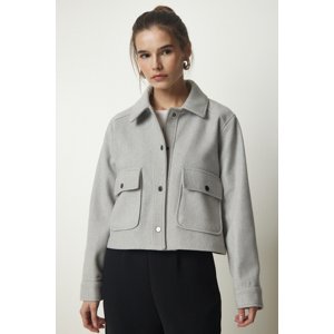 Happiness İstanbul Women's Gray Pocket Cachet Jacket