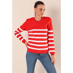 Bigdart 15820 Button Detailed Striped Sweater - Red