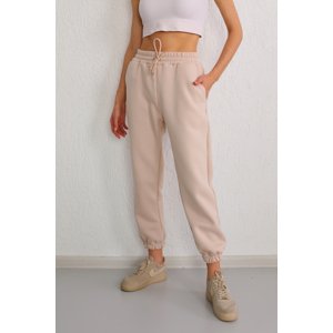 BİKELİFE Beige High Waist Lycra Jogger Sweatpants