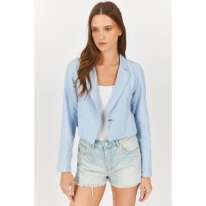 armonika Women's Baby Blue Single-Button Crop Jacket