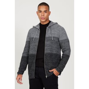 AC&Co / Altınyıldız Classics Men's Black-gray Standard Fit Regular Fit Hooded Patterned Knitwear Cardigan