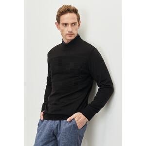 AC&Co / Altınyıldız Classics Men's Black Anti-Pilling Standard Fit Normal Cut Half Turtleneck Stripe Textured Knitwear Sweater.
