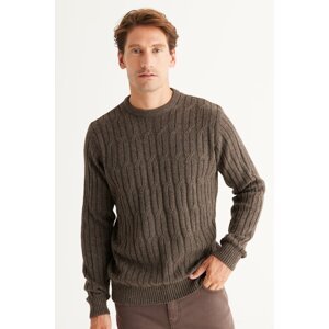 AC&Co / Altınyıldız Classics Men's Brown Standard Fit Regular Cut Crew Neck Jacquard Wool Knitwear Sweater