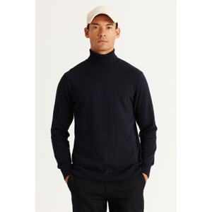 ALTINYILDIZ CLASSICS Men's Navy Blue Standard Fit Normal Cut Full Turtleneck Cotton Knitwear Sweater.