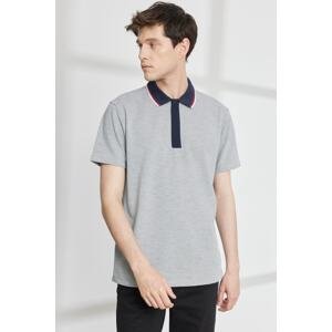 ALTINYILDIZ CLASSICS Men's Gray Melange Slim Fit Slim Fit Polo Neck Short Sleeve Cotton T-Shirt