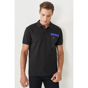 ALTINYILDIZ CLASSICS Men's Black Slim Fit Narrow Cut Polo Neck 100% Cotton T-Shirt