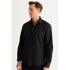 ALTINYILDIZ CLASSICS Men's Black Comfort Fit Comfortable Cut Classic Collar Dobby Shirt.