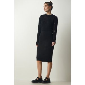 Happiness İstanbul Women's Black Openwork Sweater Dress Knitwear Suit