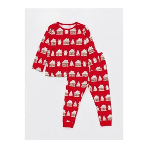 LC Waikiki Crew Neck Long Sleeved Christmas Theme for Baby Girl Pajamas Set