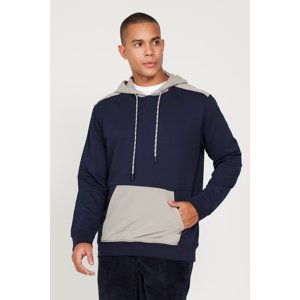 ALTINYILDIZ CLASSICS Men's Navy Blue Standard Fit Regular Cut Hooded Sweatshirt with Pockets