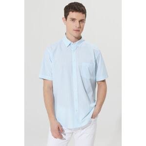 AC&Co / Altınyıldız Classics Men's White-light Blue Comfort Fit Relaxed Cut Concealed Button Collar Cotton Striped Shirt