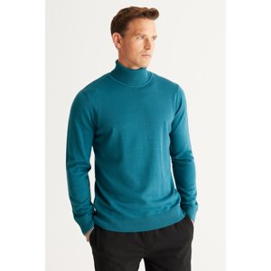 ALTINYILDIZ CLASSICS Men's Petrol Standard Fit Non-Pilling Full Turtleneck Knitwear Sweater