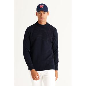 AC&Co / Altınyıldız Classics Men's Navy Blue-burgundy Standard Fit Normal Cut Half Turtleneck Woolen Knitwear Sweater