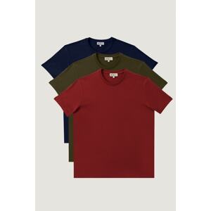 AC&Co / Altınyıldız Classics Men's Burgundy-navy-khaki Slim Fit Narrow Cut Crew Neck Pack of 3 100% Cotton T-Shirts