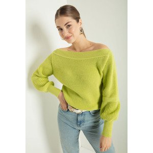 Lafaba Women's Oil Green Boat Neck Knitwear Sweater