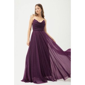 Lafaba Women's Damson Bust Draped Slit Flared Silvery Evening Dress