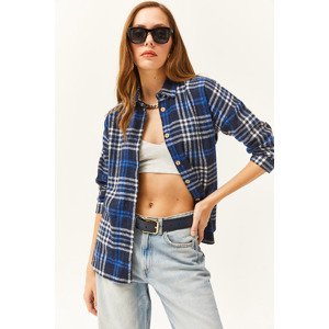 Olalook Women's Navy Blue Plaid Lumberjack Shirt