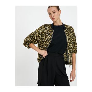 Koton Bomber Jacket with Leopard Pattern and Zipper Pocket Detail