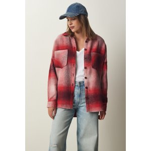 Happiness İstanbul Women's Red Lumberjack Oversize Cachet Shirt Jacket