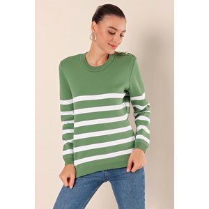 Bigdart 15820 Button Detailed Striped Sweater - Çağla