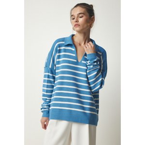 Happiness İstanbul Women's Sky Blue Polo Neck Crop Knitwear Sweater