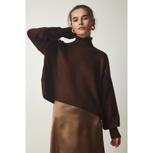 Happiness İstanbul Women's Brown Turtleneck Casual Knitwear Sweater