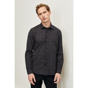 ALTINYILDIZ CLASSICS Men's Black Slim Fit Slim Fit Classic Collar Plaid Shirt