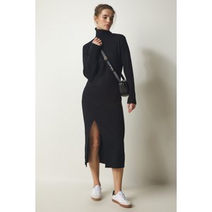 Happiness İstanbul Women's Black Turtleneck Slit Knitwear Dress