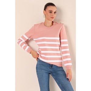 Bigdart 15820 Button Detailed Striped Sweater - Powder