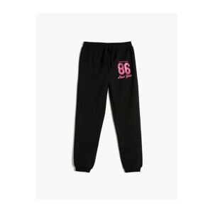 Koton Jogger Sweatpants with Tie Waist and Glitter Print Detail