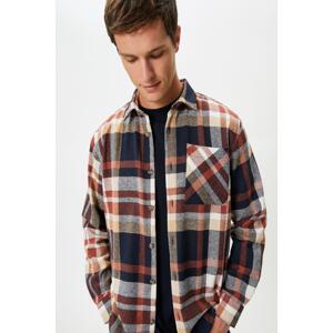 Koton Men's Navy Blue Plaid Shirt