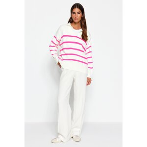 Trendyol Cream Pink Striped Knitwear Sweater