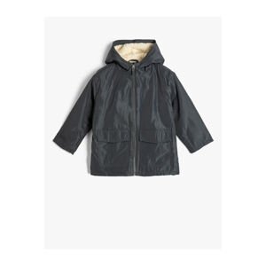 Koton Hooded Coat Fleece Lined Zipper Pocket Detailed