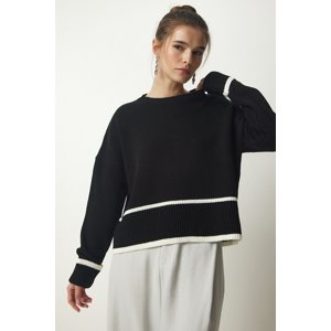 Happiness İstanbul Women's Black Stripe Detailed Knitwear Sweater
