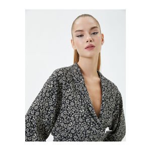 Koton Floral Double-breasted Crop Blouse Oversized With Long A-Line Sleeves Viscose Fabric.