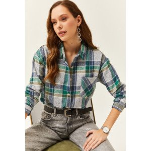 Olalook Women's Indigo Emerald Single Pocket Plaid Lumberjack Shirt