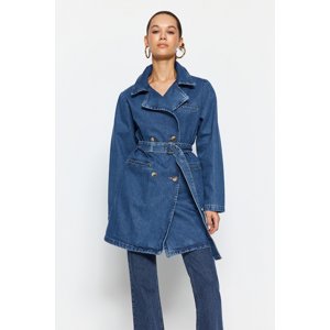 Trendyol Blue Belted Oversize Denim Trench Coat