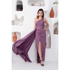 Carmen Lavender Satin One-Shoulder Long Evening Dress