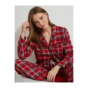 Koton Checkered Pajama Top Buttoned Long Sleeves with Pockets Christmas Themed