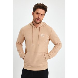 River Club Men's Beige Dont Quit Printed 3 Thread Hooded Sweatshirt