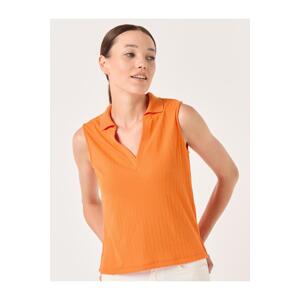 Jimmy Key Orange Polo Neck Sleeveless Casual Blouse