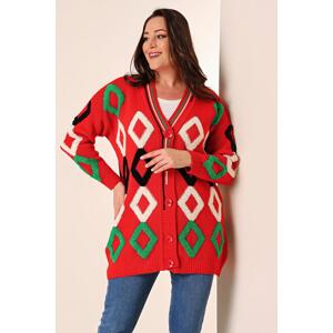 By Saygı Oversize Towel Baklava Pattern Long Knitwear Cardigan