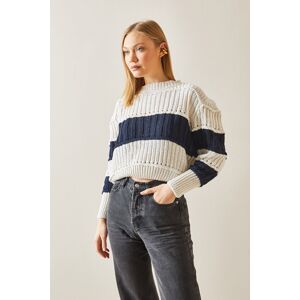 XHAN Navy Blue Openwork Color Gradient Sweater