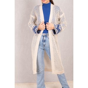 armonika Women's Cream Perforated Long Knitwear Cardigan