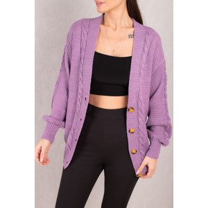 armonika Women's Lilac Hair Knit Detail Front Buttoned Cardigan