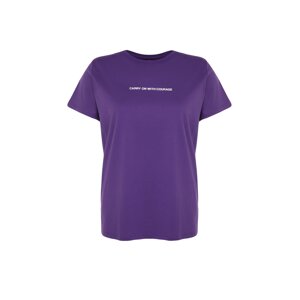 Trendyol Curve Purple Crew Neck Slogan Detailed Knitted T-Shirt